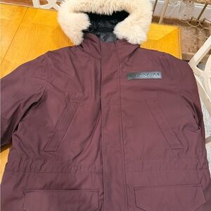Coach Men's 3 in 1 Dark Red Parka Jacket with Fur Hood
